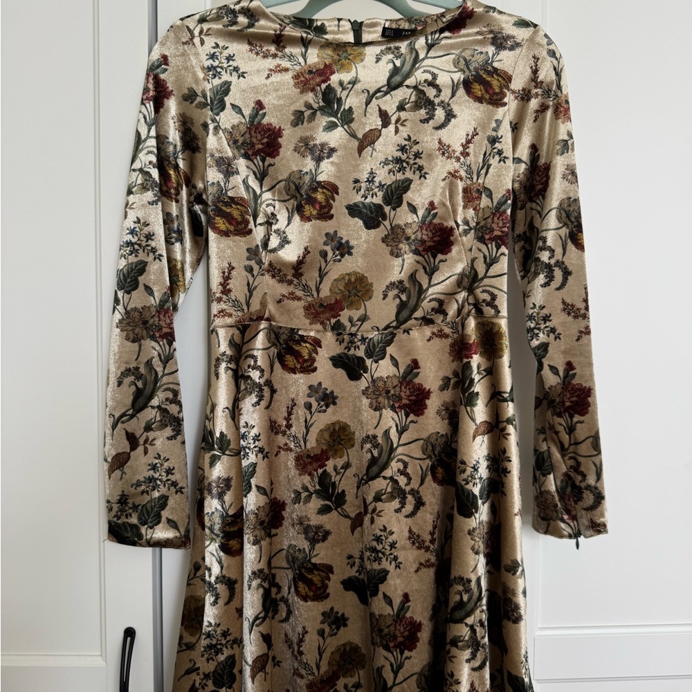 Zara Tan A-Line Long Sleeve Dress